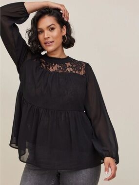Torrid black lace chiffon blouse
